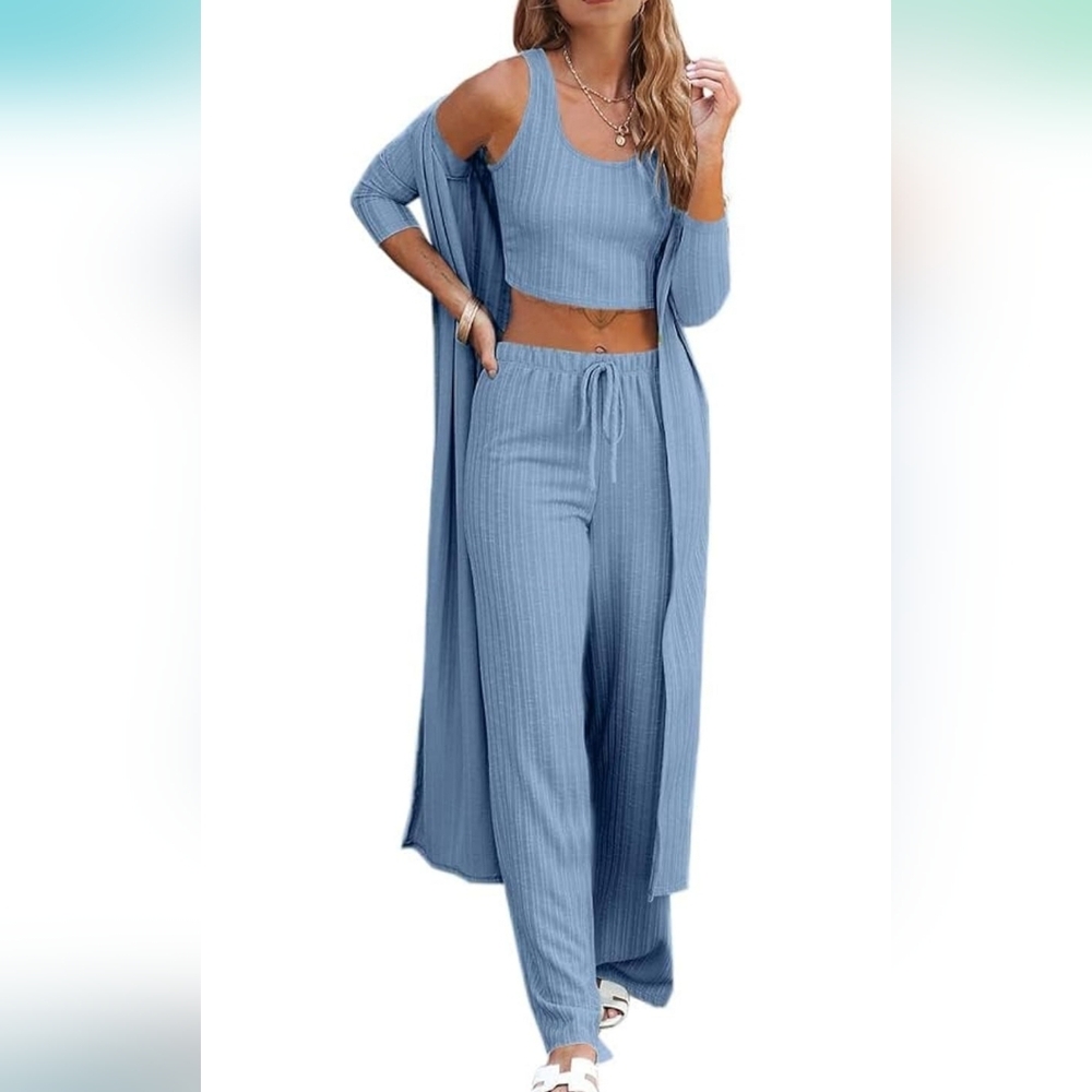 NWT Lounge Sets 3 Piece Matching Pajama Knit Vest Cardigan Pants Loungewear